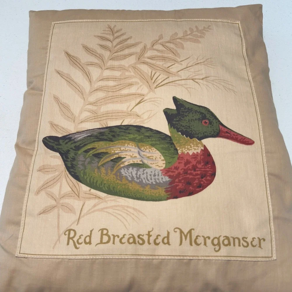 Vintage Red Breasted Merganser Duck Decorative Throw Pillow Tan Lodge 16x14
